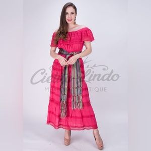 Adalia Mexican Maxi Solid Lace Pink Dress